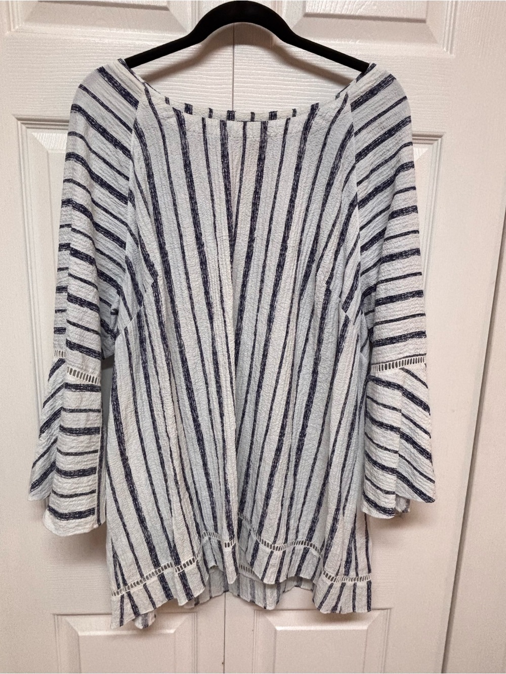 JM Collection Navy and White Striped Bell Sleeve Tunic